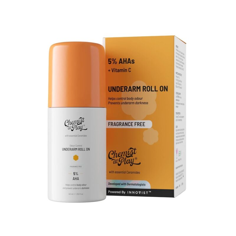 Gentle, fragrance-free underarm roll-on from Chemist At Play. Shop authentic 40ml deodorant at Beautix Nepal for sensitive skin.