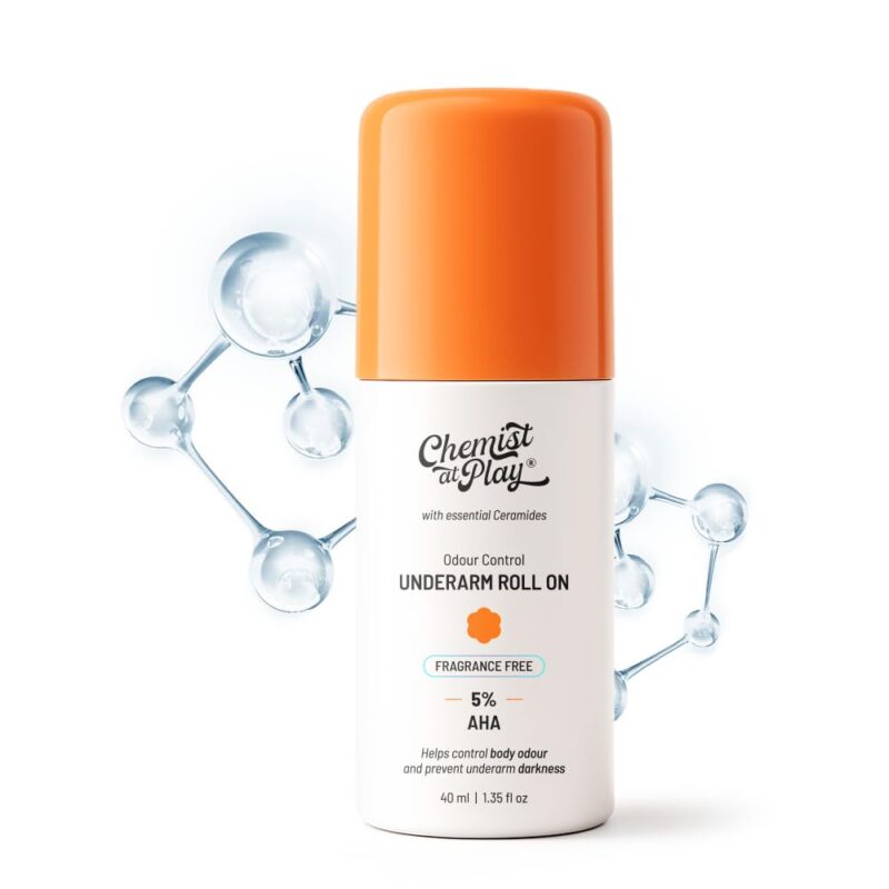 Gentle, fragrance-free underarm roll-on from Chemist At Play. Shop authentic 40ml deodorant at Beautix Nepal for sensitive skin.
